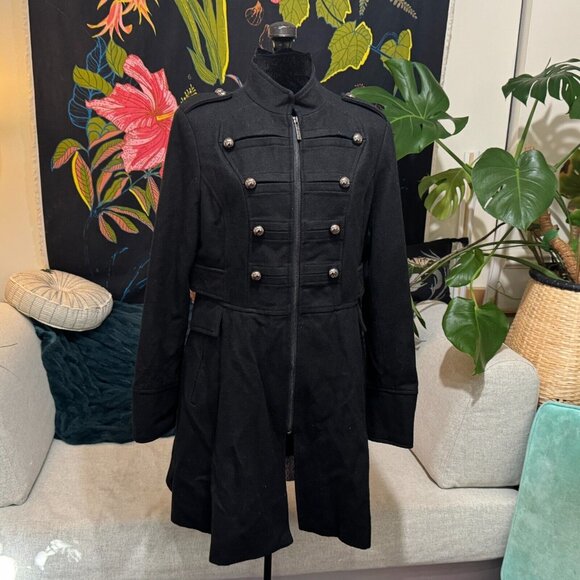 Steve Madden Mid-Length Military Style Wool Blend Tailcoat, Black, Women's Large - Picture 1 of 9